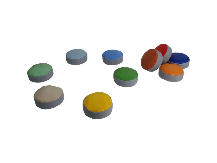 Sitzkissen-Set „Tropfen“ – 10 runde, farbenfrohe Schaumstoffkissen für Kinder